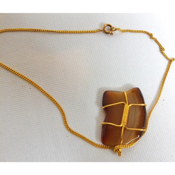 Vintage Brown Agate Pendant Choker Necklace - Picture 4 of 6